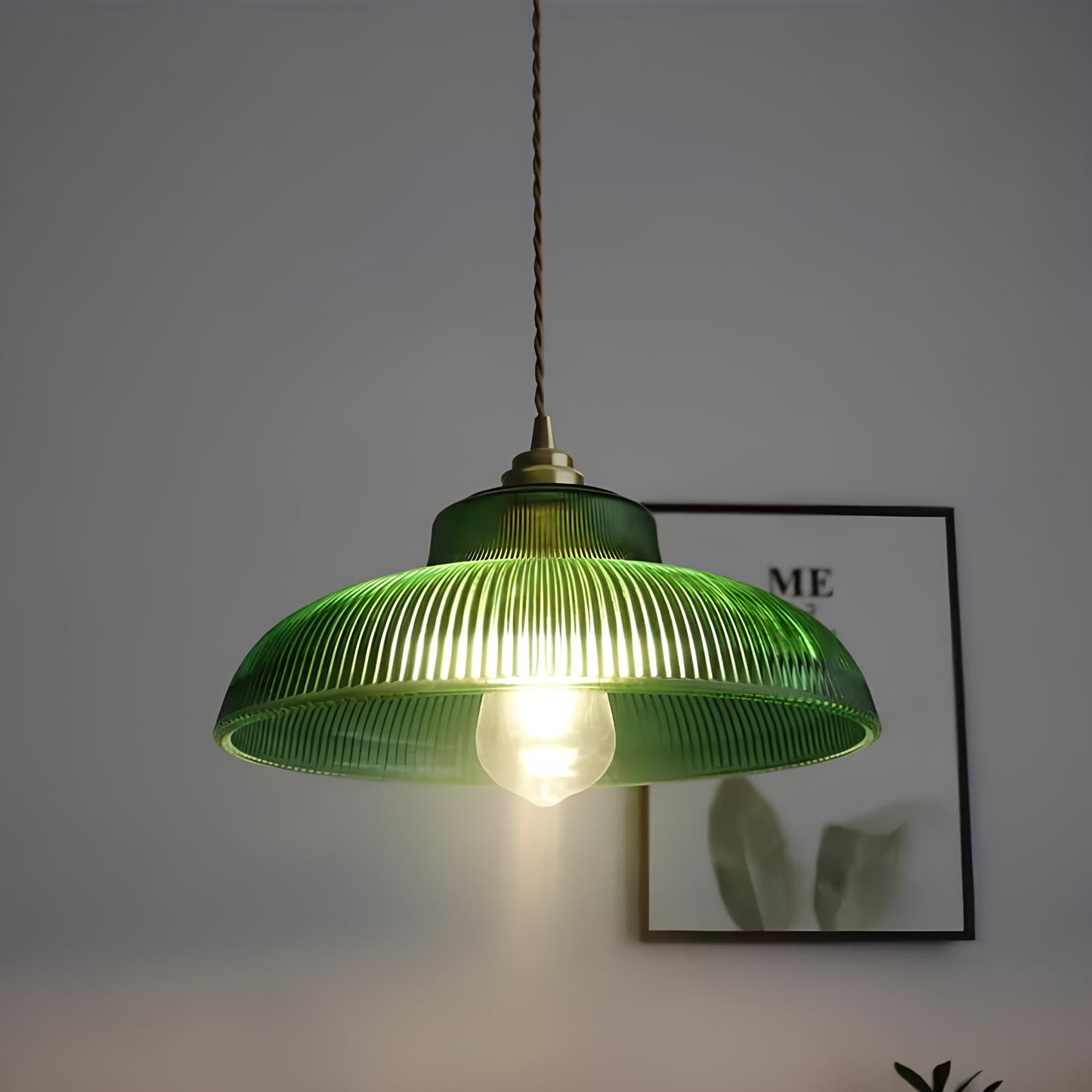 Suspension vintage en verre et métal – ambiance rétro