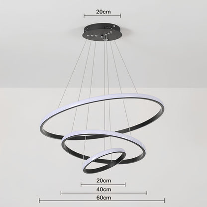 Suspension moderne à 3 anneaux – Élégance circulaire et lumière ajustable