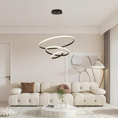 Suspension moderne à 3 anneaux – Élégance circulaire et lumière ajustable