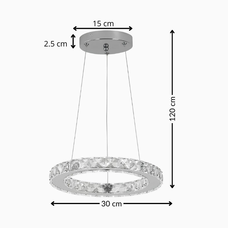 Suspension salon anneau argenté avec cristaux carrés