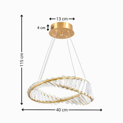 Suspension anneau doré avec cristaux taillés
