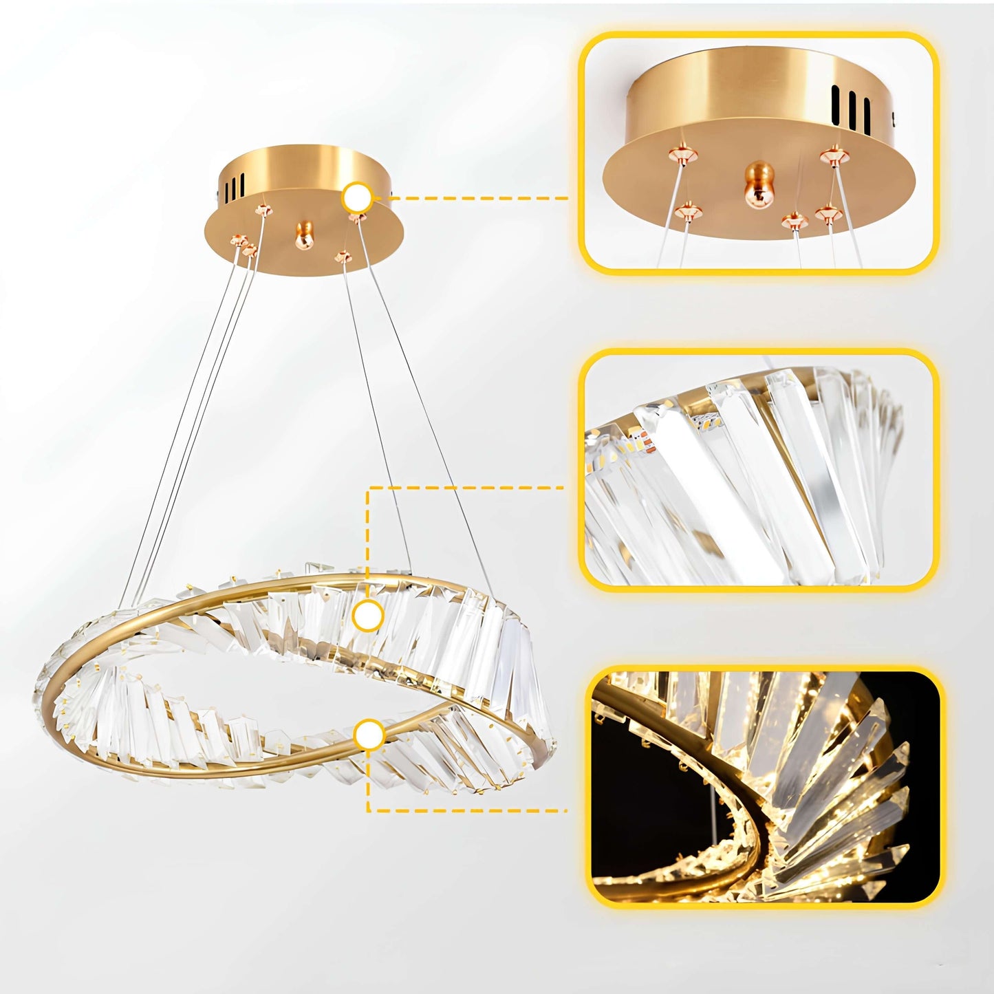 Suspension anneau doré avec cristaux taillés