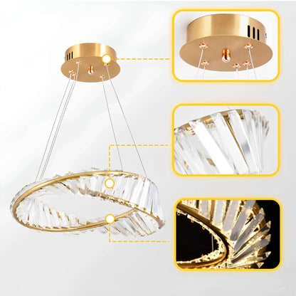 Suspension anneau doré avec cristaux taillés