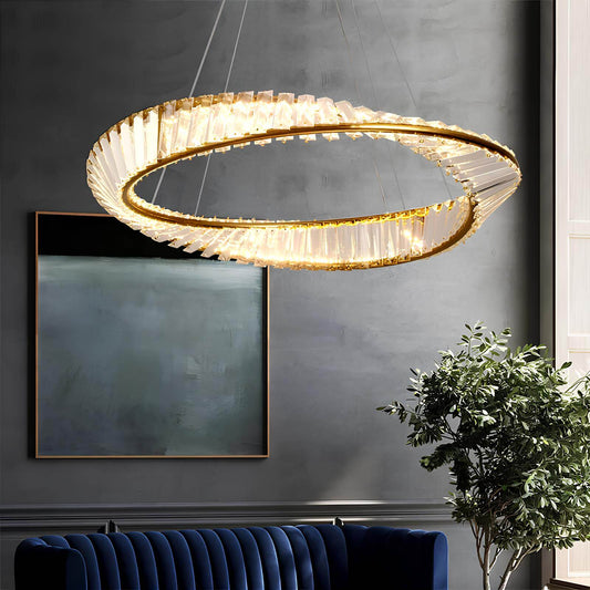 Suspension anneau doré avec cristaux taillés