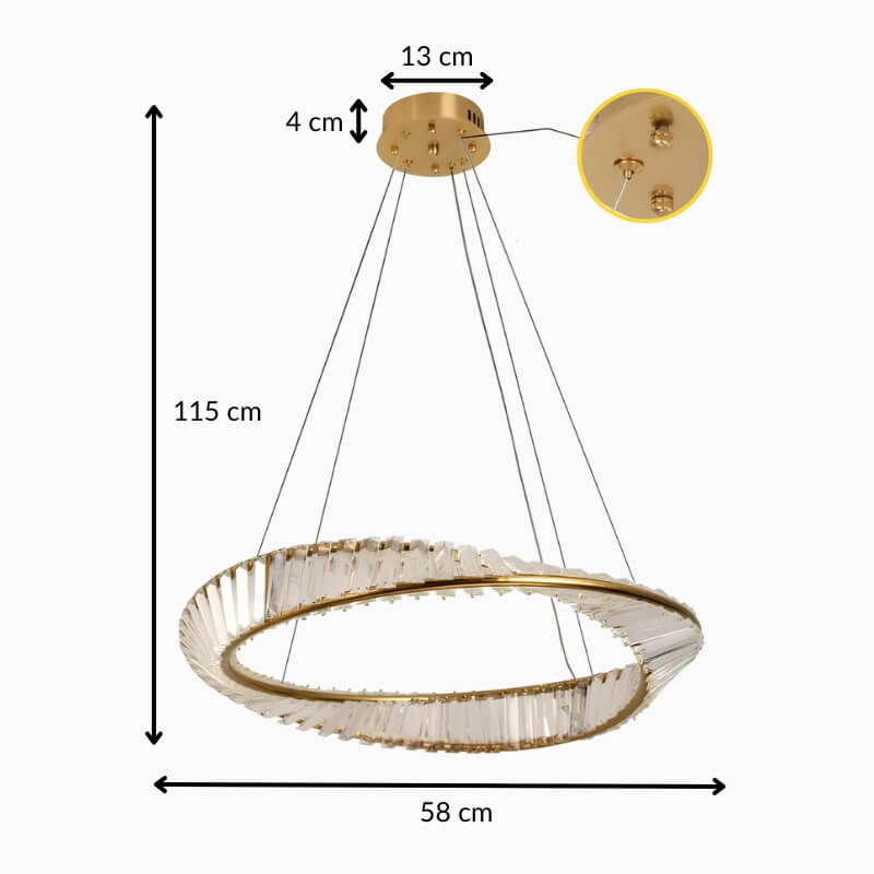 Suspension anneau doré avec cristaux taillés