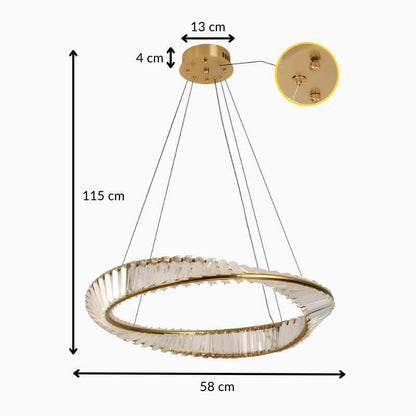 Suspension anneau doré avec cristaux taillés