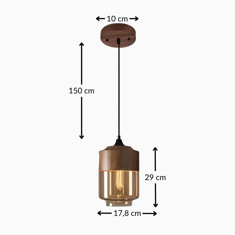 Suspension bois et verre teinte cognac – Luminaire moderne
