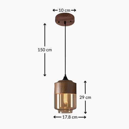 Suspension bois et verre teinte cognac – Luminaire moderne