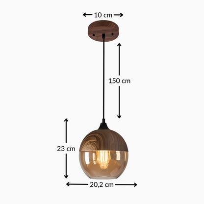 Suspension bois et verre teinte cognac – Luminaire moderne