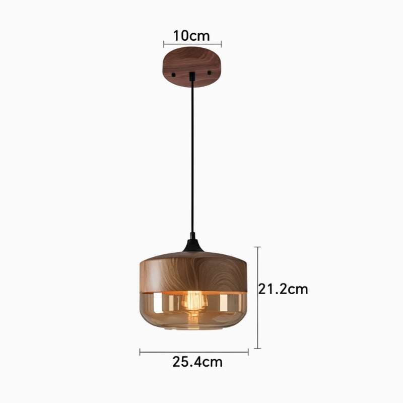 Suspension bois et verre teinte cognac – Luminaire moderne