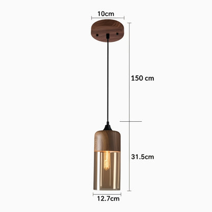 Suspension bois et verre teinte cognac – Luminaire moderne