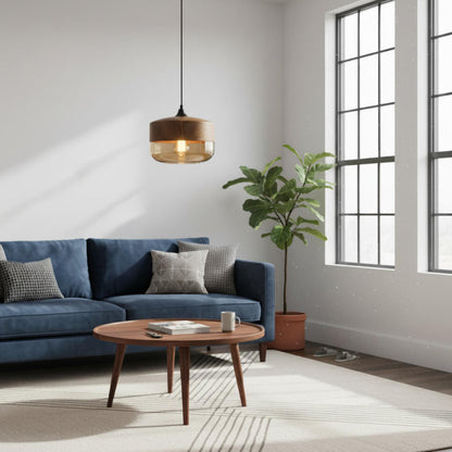 Suspension bois et verre teinte cognac – Luminaire moderne