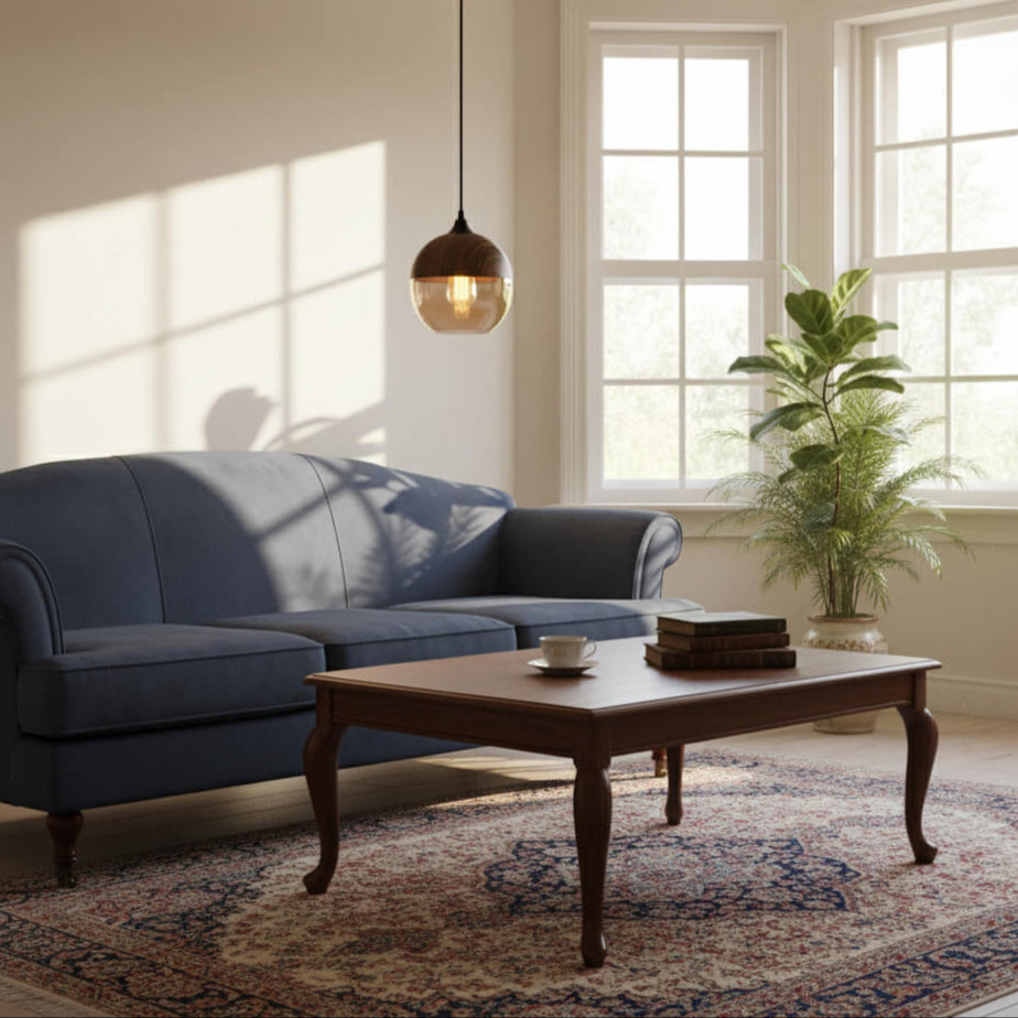 Suspension bois et verre teinte cognac – Luminaire moderne