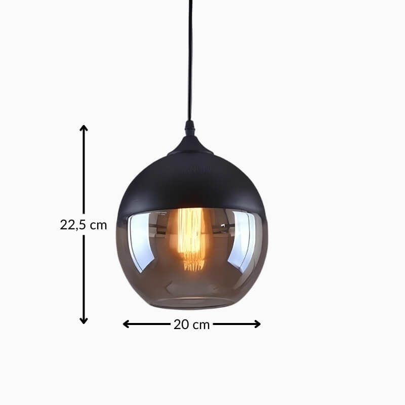 Suspension boule verre et métal noir – Style nordique moderne