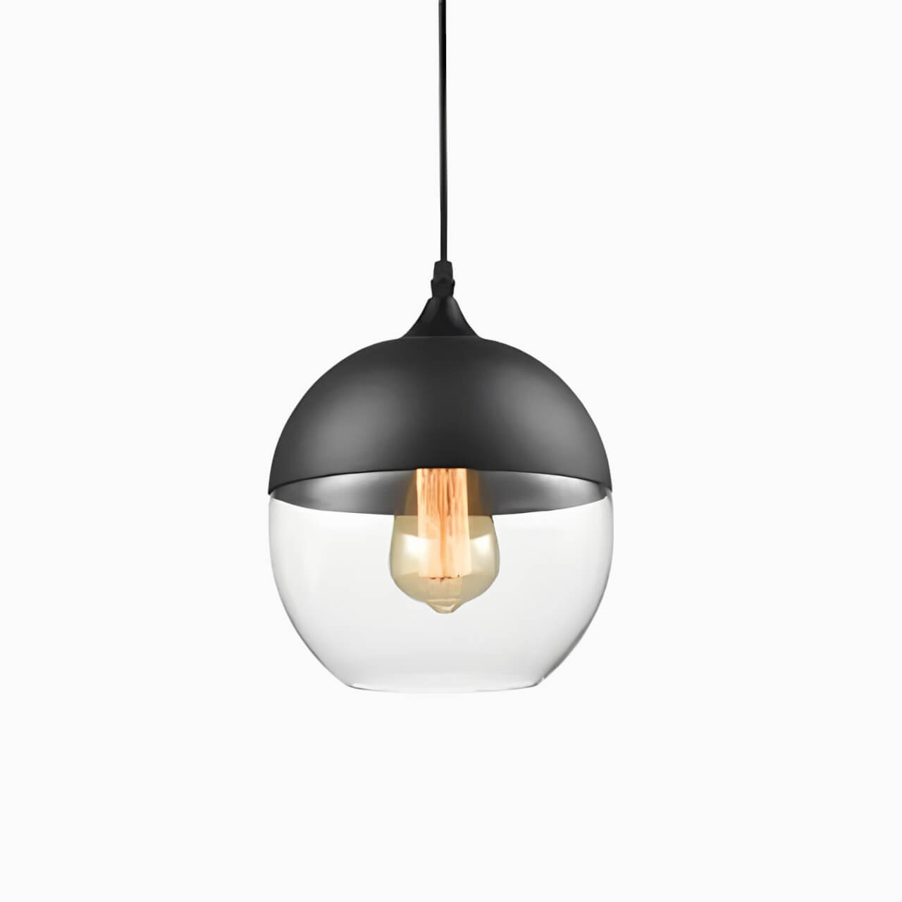 Suspension boule verre et métal noir – Style nordique moderne