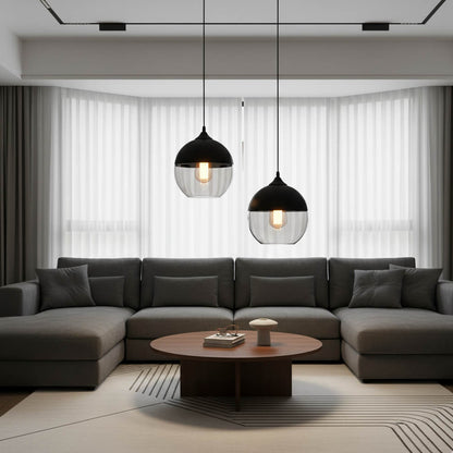 Suspension boule verre et métal noir – Style nordique moderne