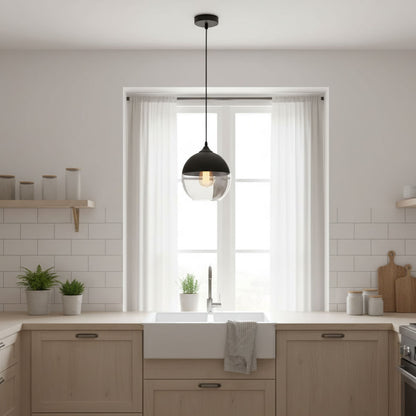 Suspension boule verre et métal noir – Style nordique moderne