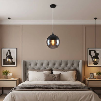 Suspension boule verre et métal noir – Style nordique moderne