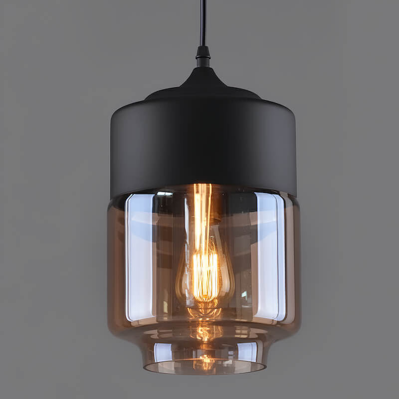 Suspension cylindre verre et métal noir – Transparente ou fumée