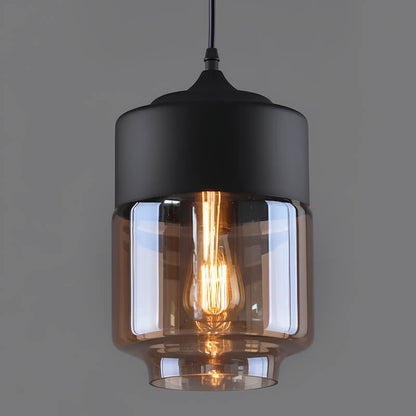 Suspension cylindre verre et métal noir – Transparente ou fumée