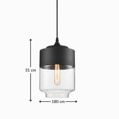 Suspension cylindre verre et métal noir – Transparente ou fumée