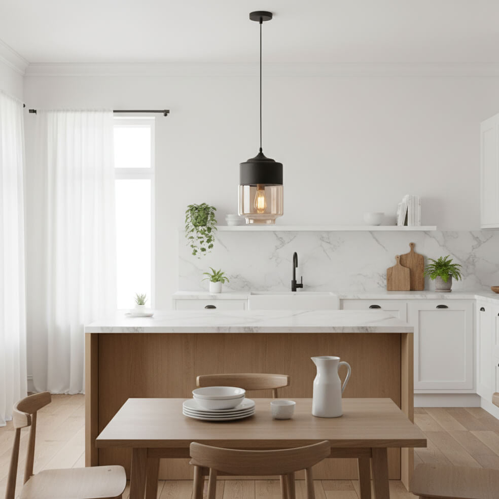 Suspension cylindre verre et métal noir – Transparente ou fumée