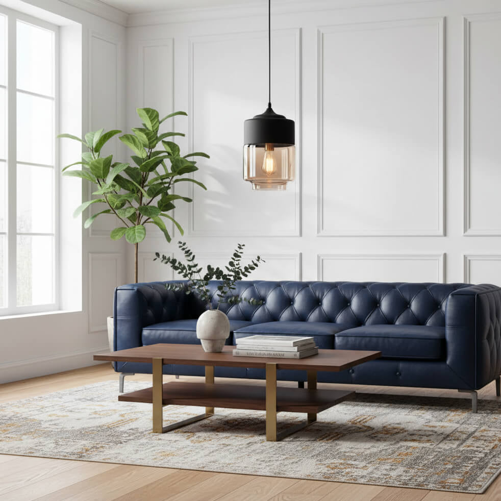 Suspension cylindre verre et métal noir – Transparente ou fumée