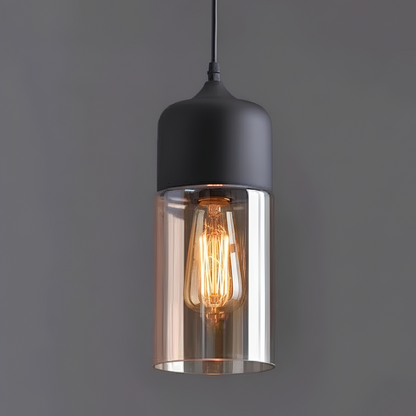 Suspension cylindre verre et métal noir – Style nordique moderne