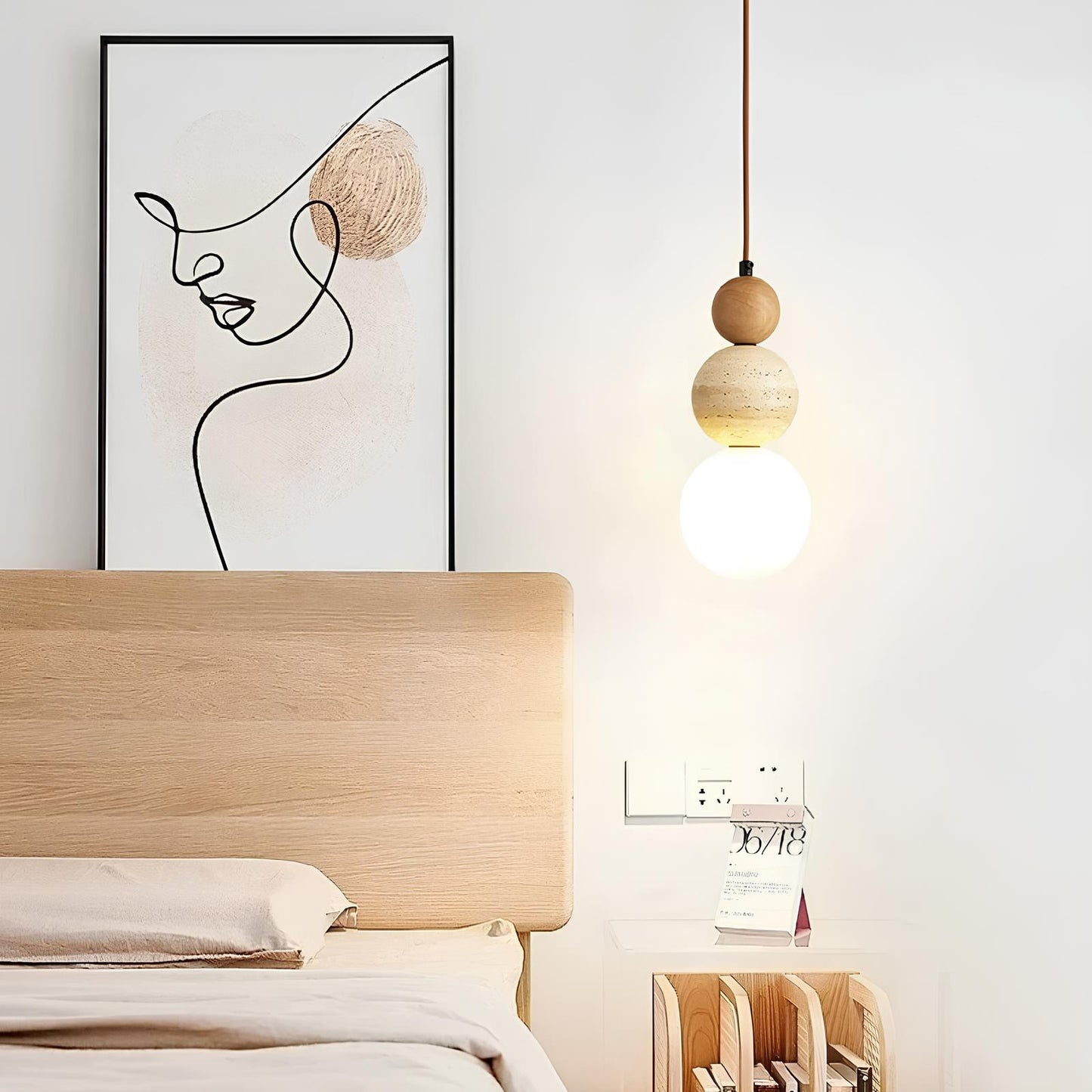 Suspension design Cream Style en pierre et bois