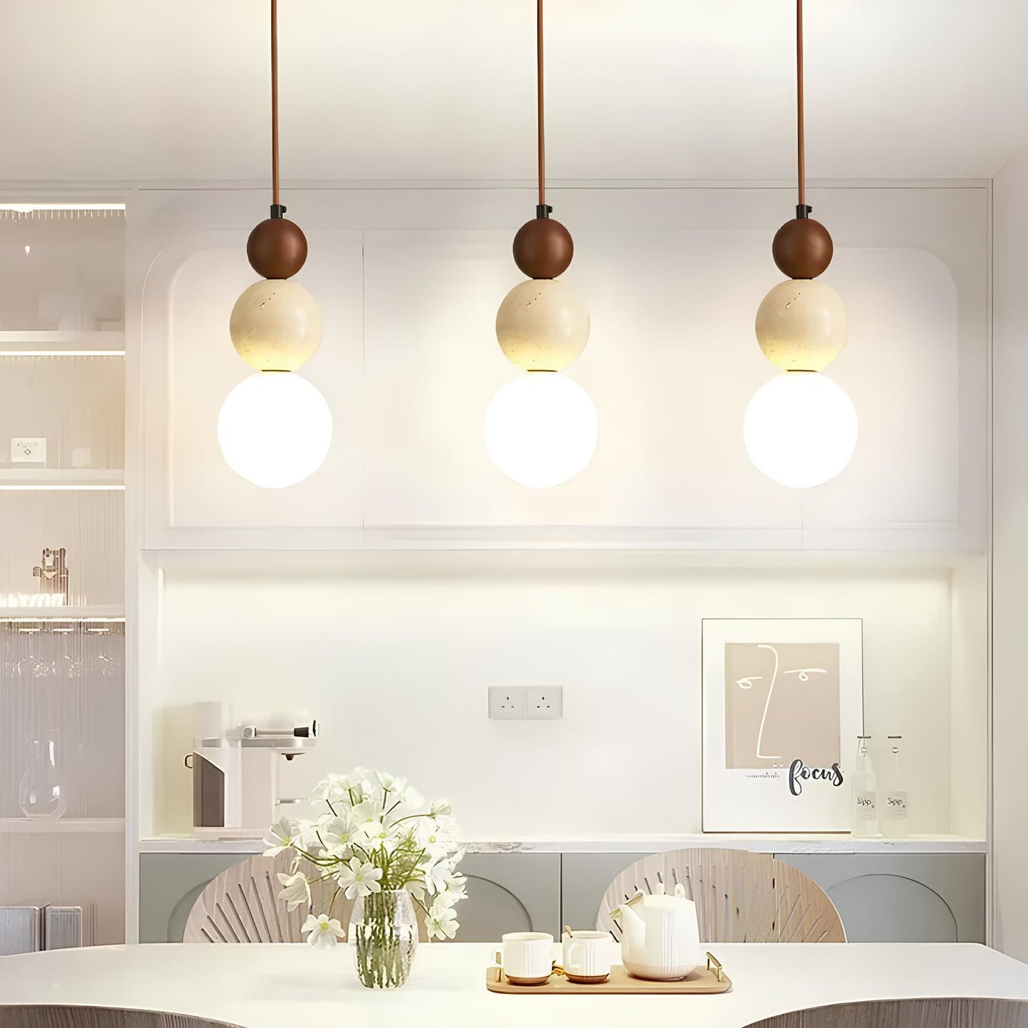 Suspension design Cream Style en pierre et bois