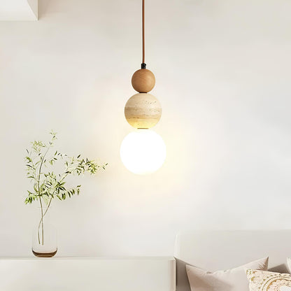 Suspension design Cream Style en pierre et bois