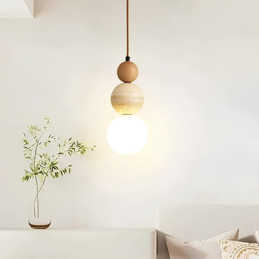 Suspension design Cream Style en pierre et bois