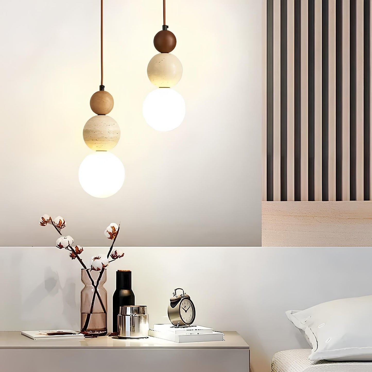 Suspension design Cream Style en pierre et bois