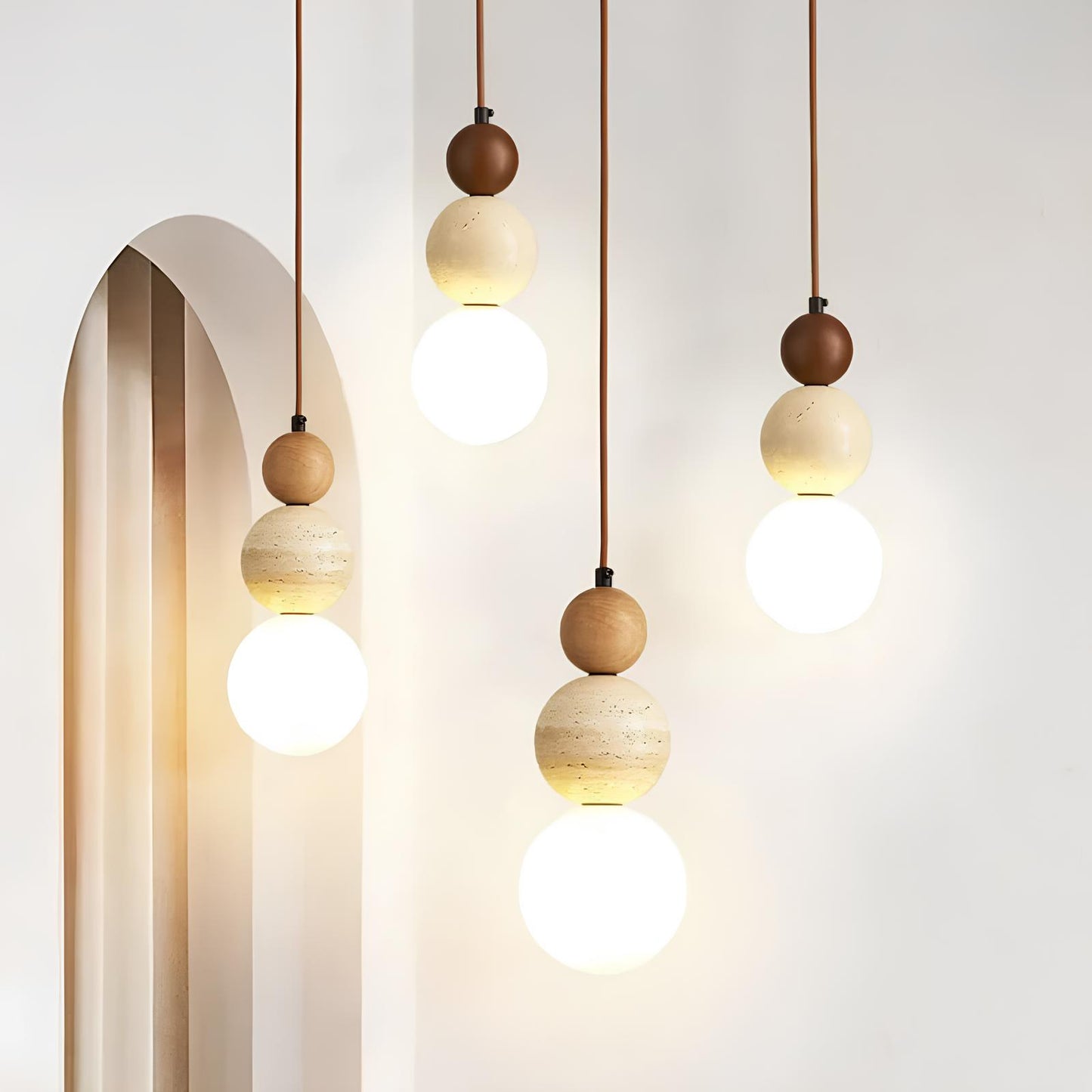 Suspension design Cream Style en pierre et bois