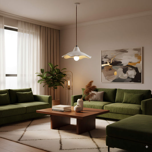 Suspension design crème en métal – Élégance moderne et délicatesse florale