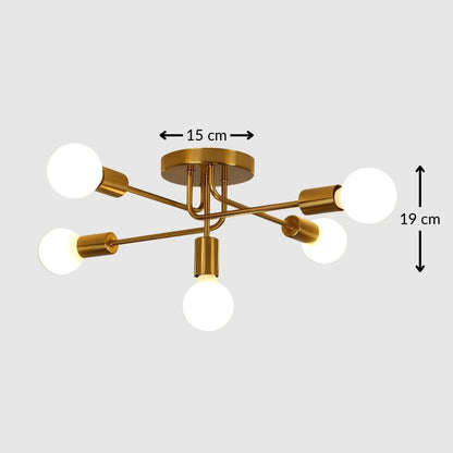 Suspension dorée à 5 branches – Lustre rétro
