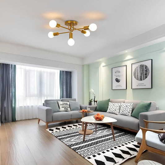 Suspension dorée à 5 branches – Lustre rétro