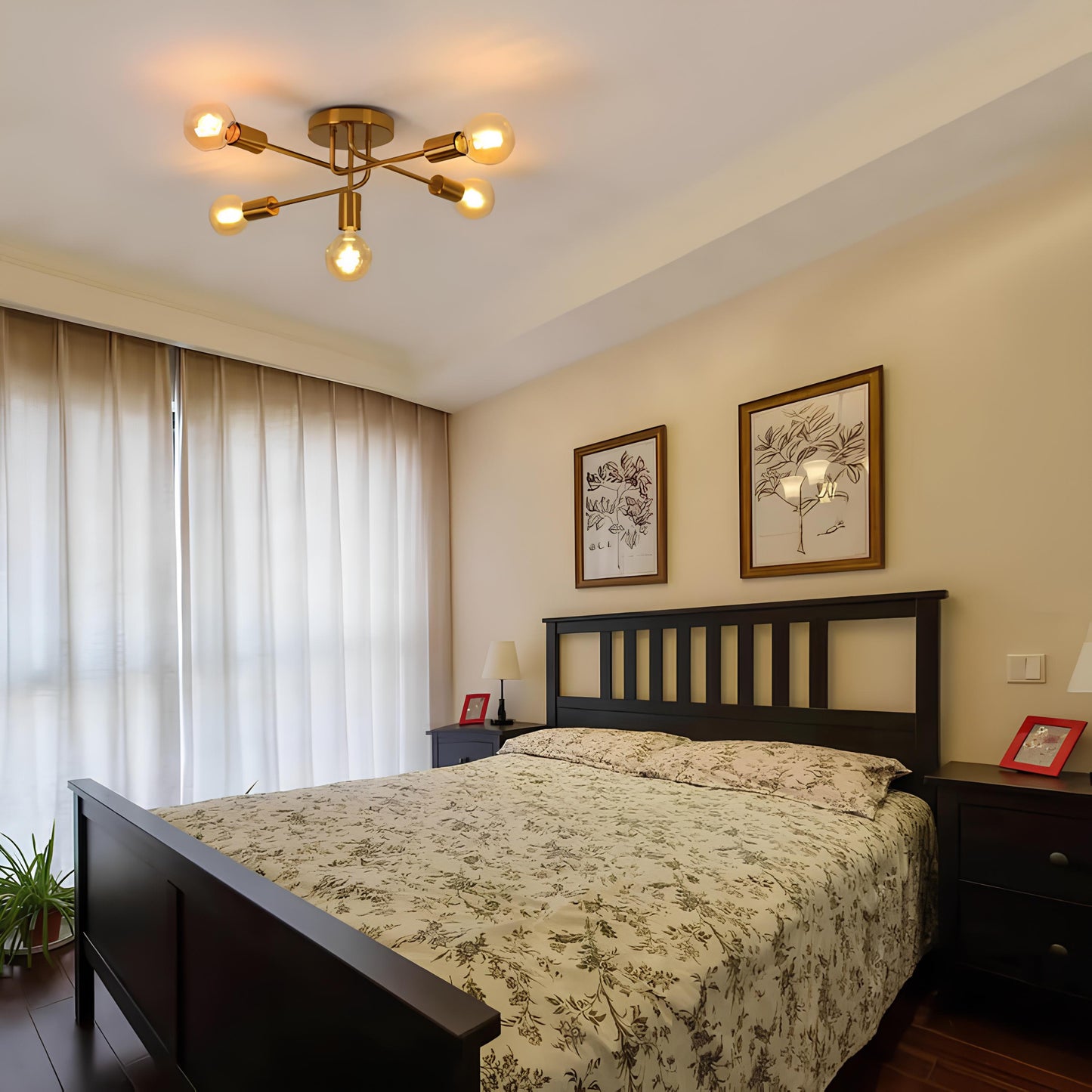 Suspension dorée à 5 branches – Lustre rétro