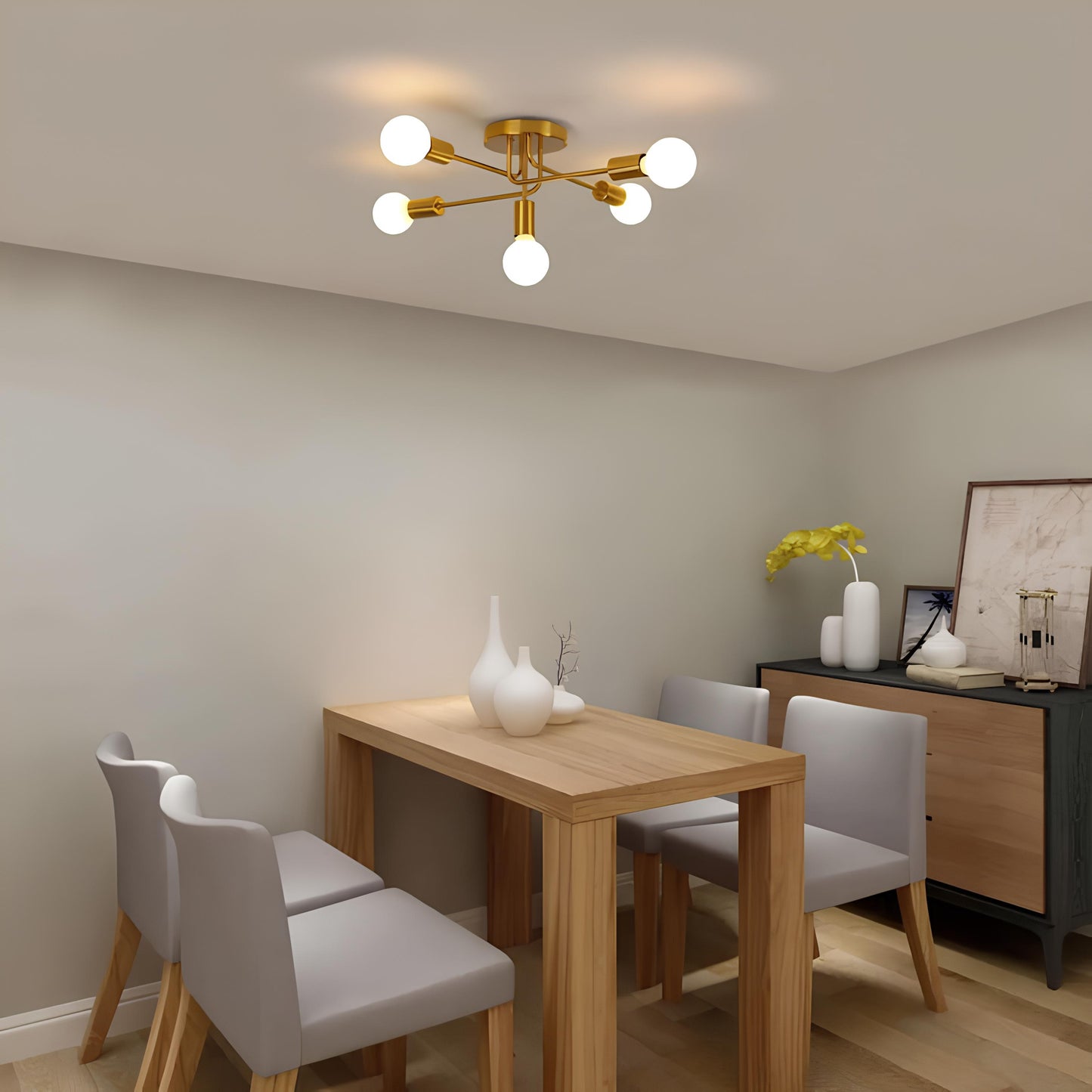 Suspension dorée à 5 branches – Lustre rétro