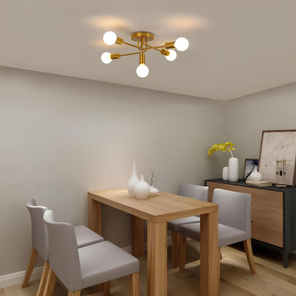 Suspension dorée à 5 branches – Lustre rétro