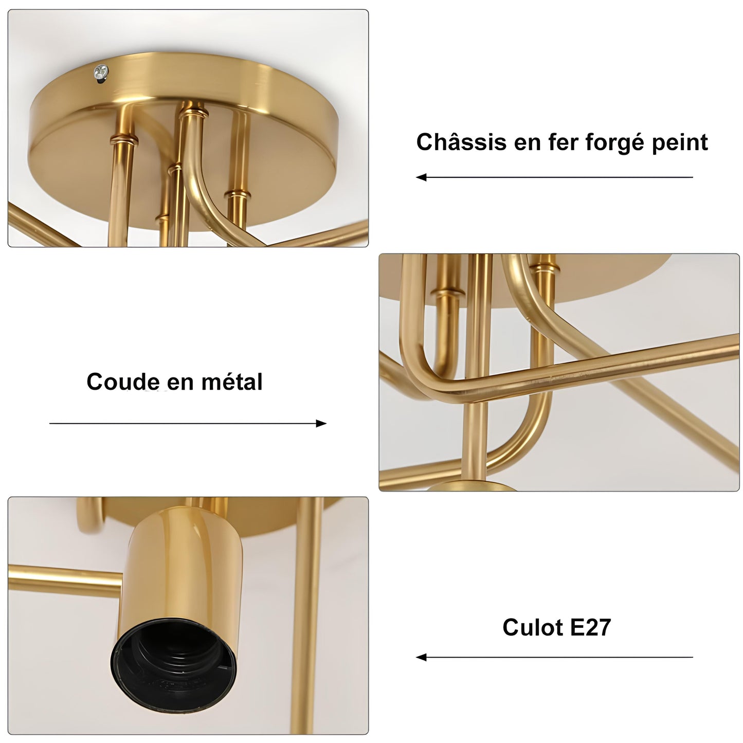 Suspension dorée à 5 branches – Lustre rétro