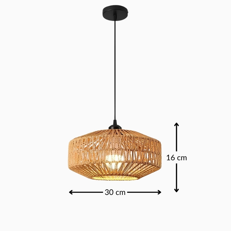 Suspension en rotin géométrique – Lumière douce et style naturel