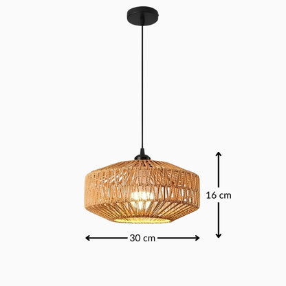 Suspension en rotin géométrique – Lumière douce et style naturel