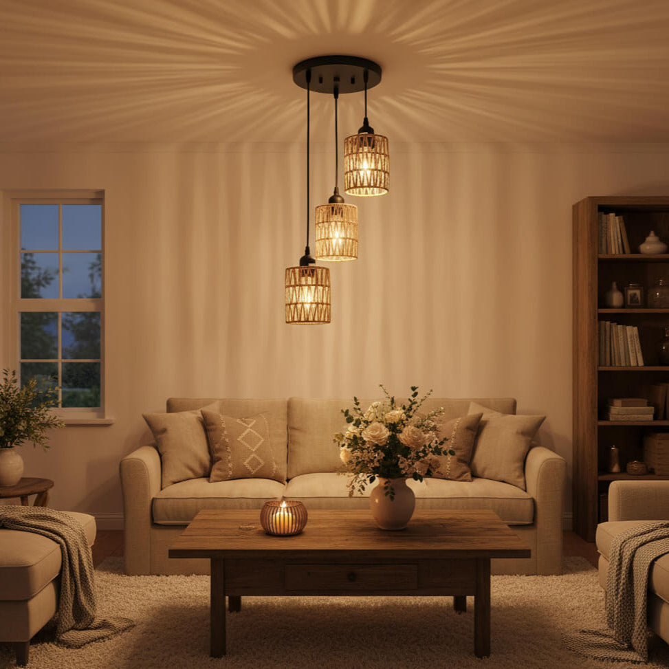 Suspension en rotin vintage