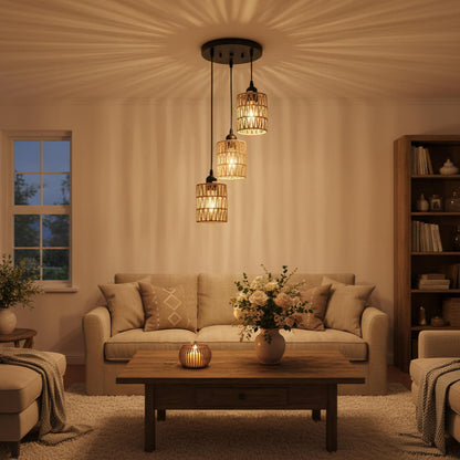 Suspension en rotin vintage