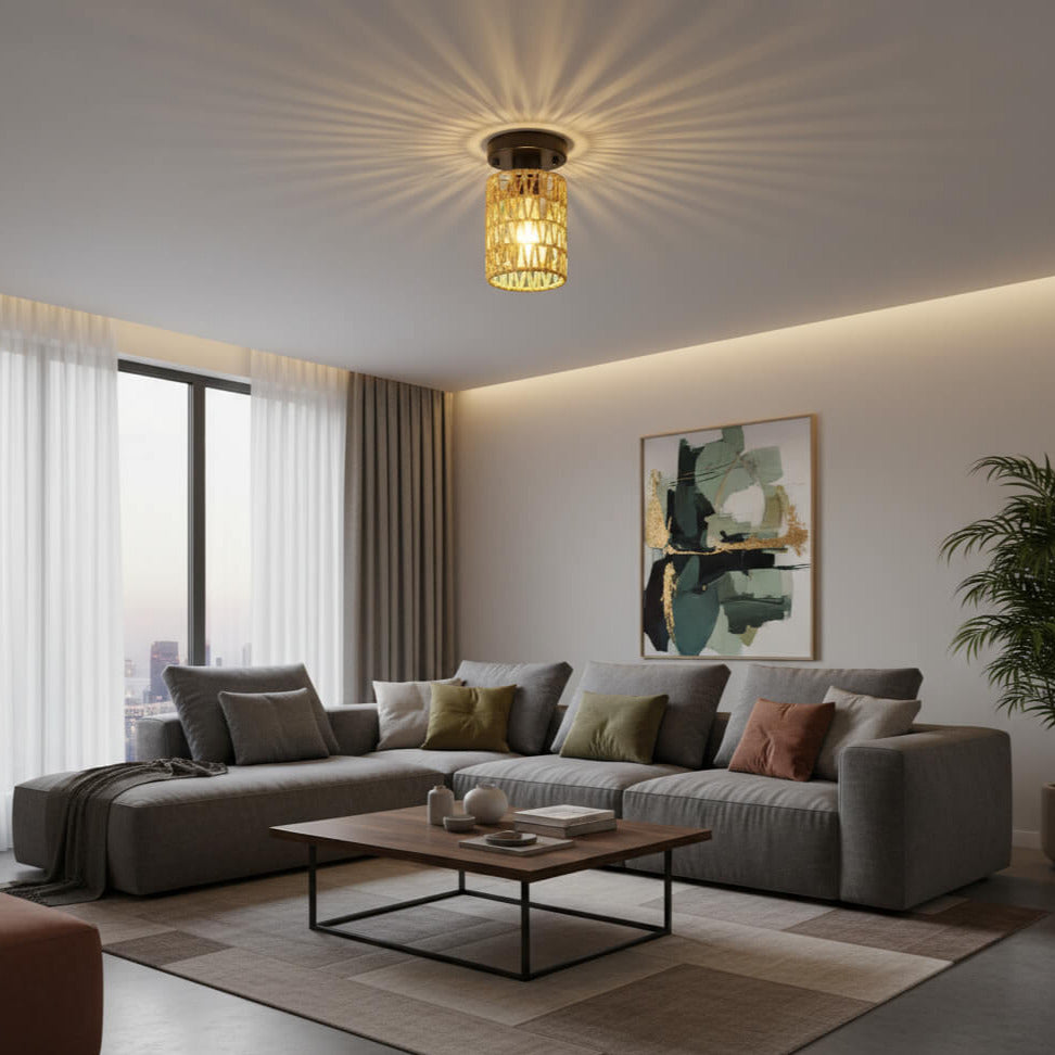 Suspension en rotin vintage