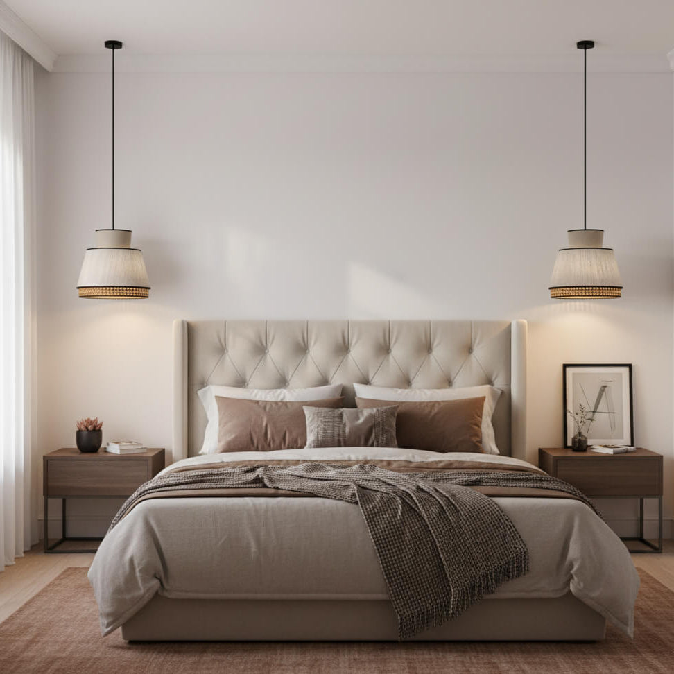 Suspension en tissu et rotin – Forme compacte