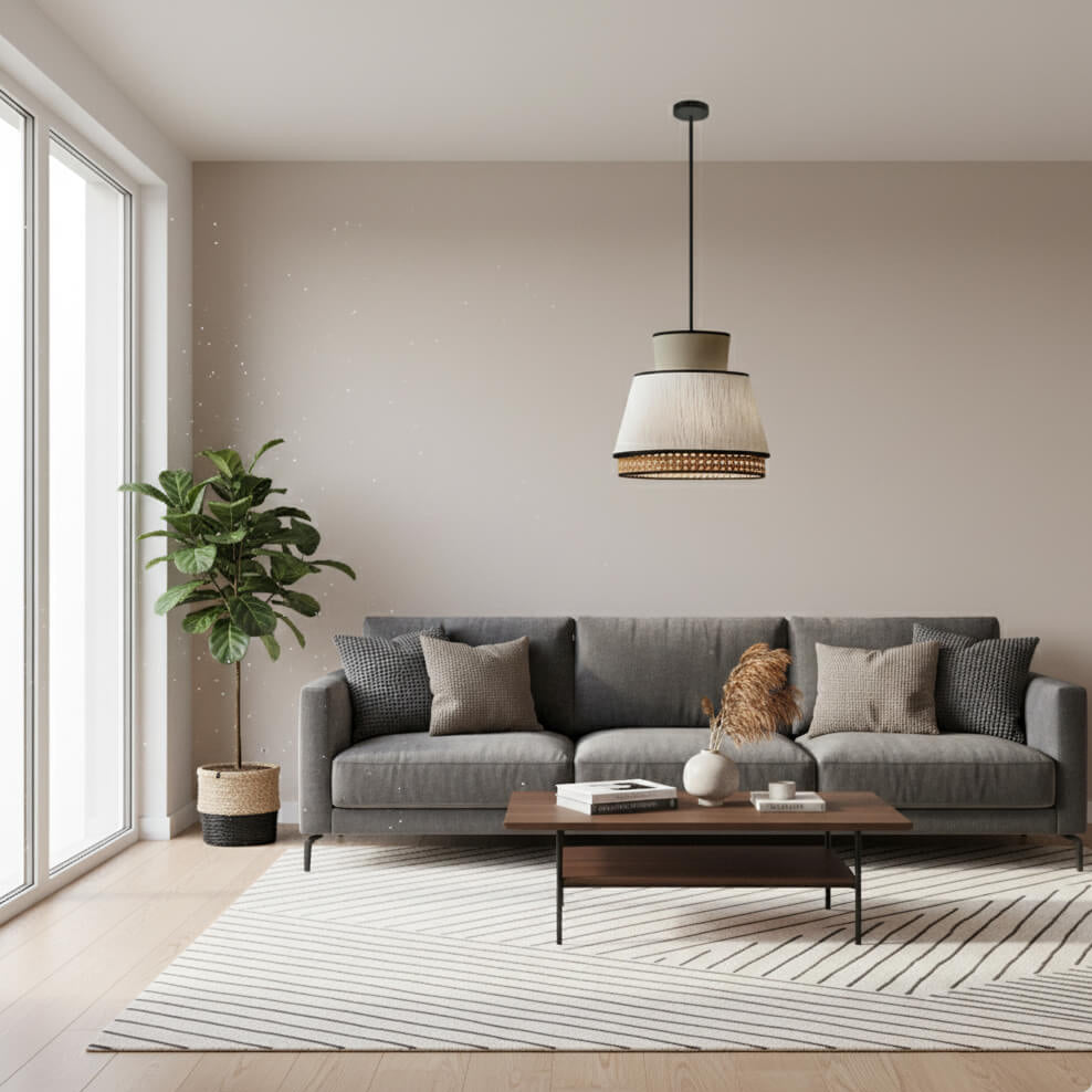 Suspension en tissu et rotin – Forme compacte