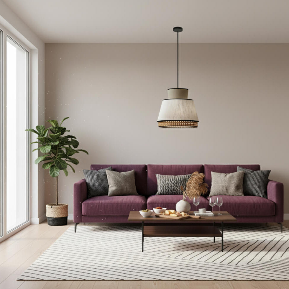 Suspension en tissu et rotin – Forme compacte