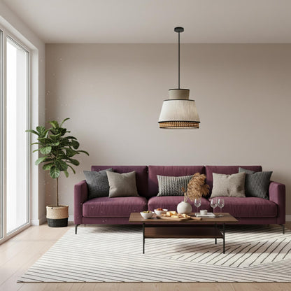 Suspension en tissu et rotin – Forme compacte